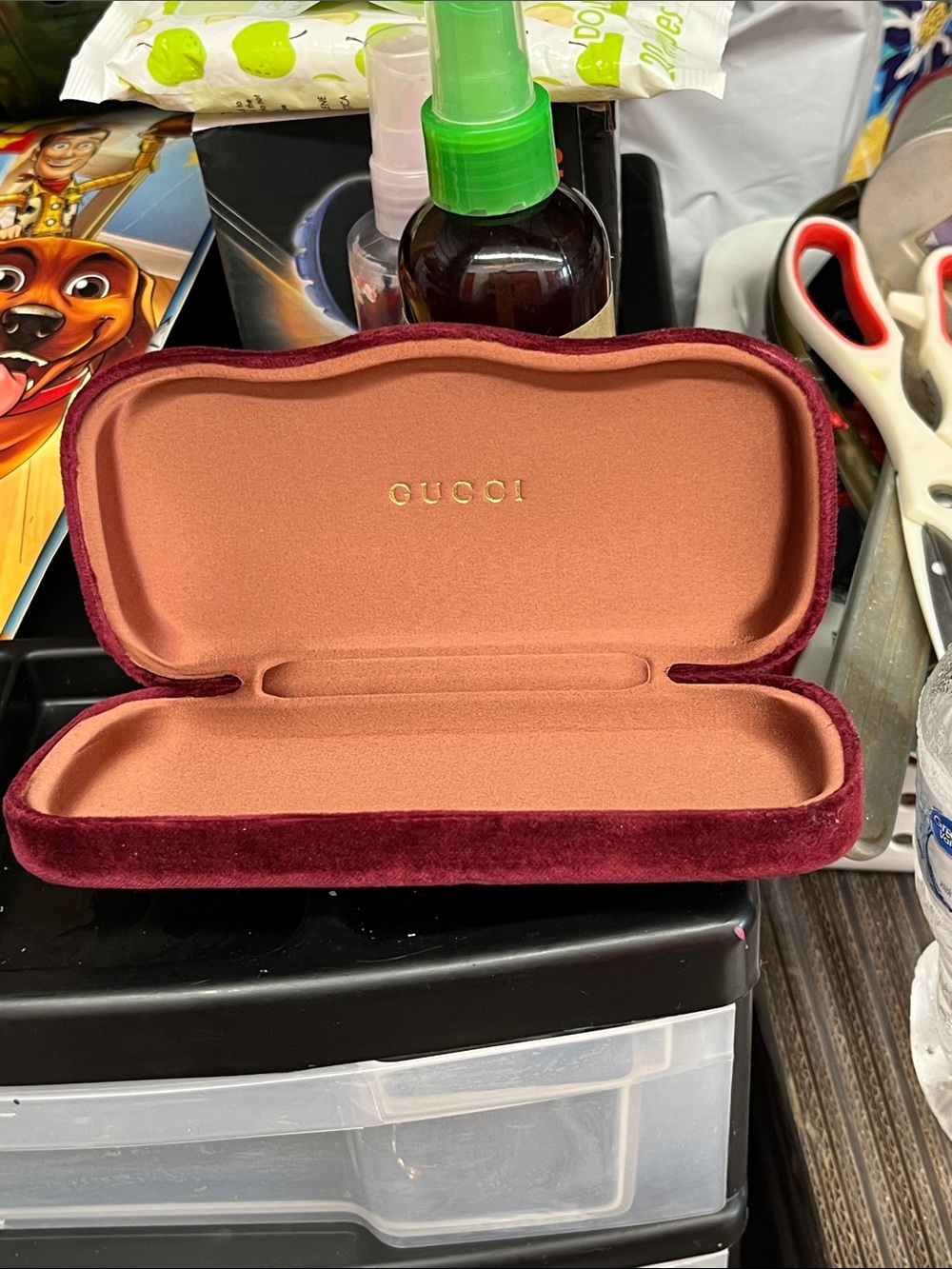 Gucci Burgundy Velvet Sunglasses Case with Peach Interior